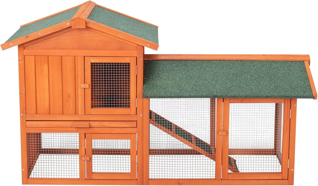 61" Wooden Chicken Coop with Waterproof Roof and Run W9953