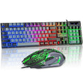 CHONCHOW Gaming Keyboard and Mouse Combo, 7-Color Rainbow LED Backlit, 104 Keys Full Light Up Keyboard, Anti-ghosting Multimedia Keys, Mechanical Feel USB Wired Keyboard for Pc/Laptop/Xbox