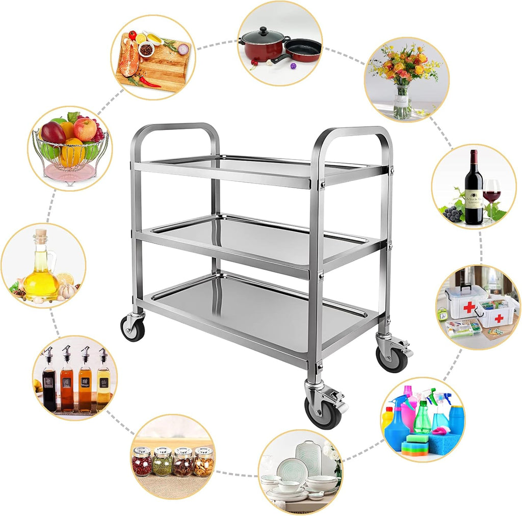 Marada 3 Tier Stainless Steel Utility Cart with Locking Wheels R44311