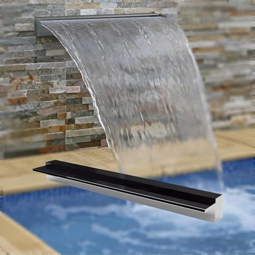 Waterfall Pool Fountain, 304 Stainless Steel Water Feature Spillway, Waterfall Blade with Accessories, for Swimming Pool, Garden Outdoor Pond, Spa(80cm)