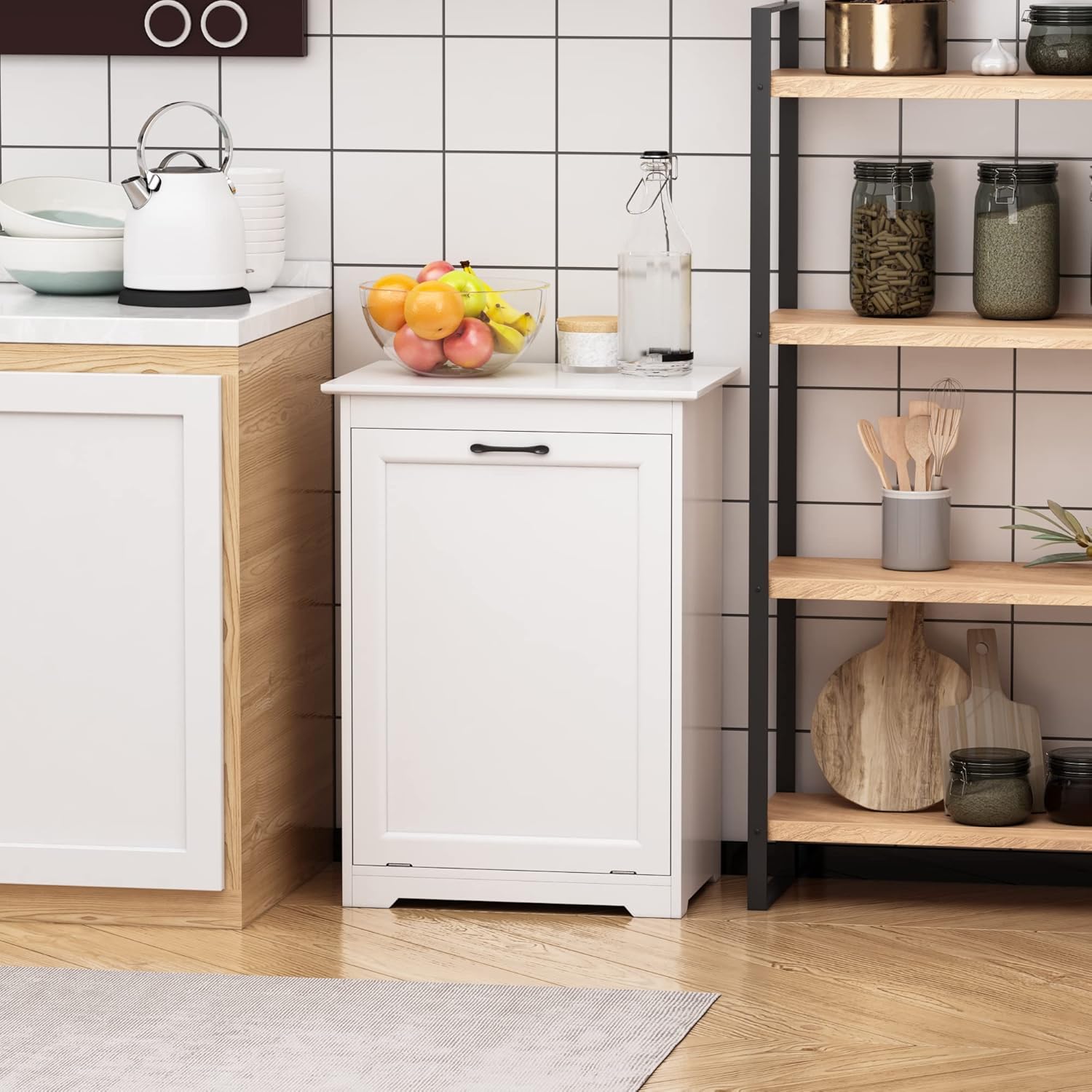 JAXPETY Tilt Out Trash Cabinet Kitchen Trash Can Holder, White R266234