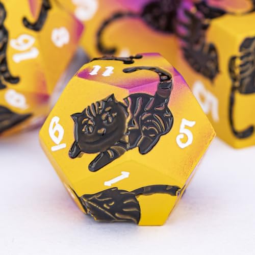 Metal DND Cat Dice 7PCS Polyhedral RPG Dice Set with Gift Case B373640