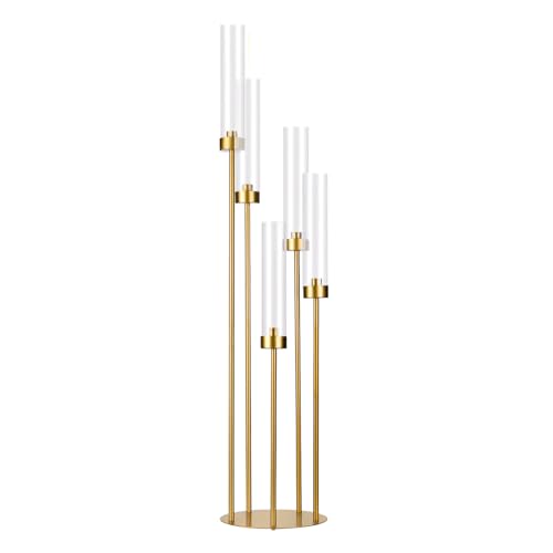 Matte Black 5 Arm Candelabra with Acrylic Shades for Table Centerpiece W6999