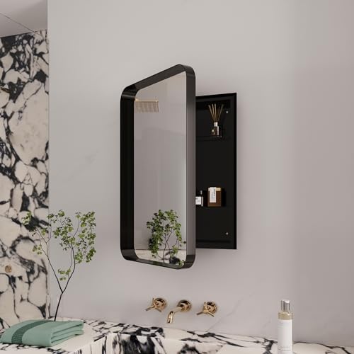 Recessed Metal Framed Medicine Cabinet with Mirror and Adjustable Shelves, White K9160
