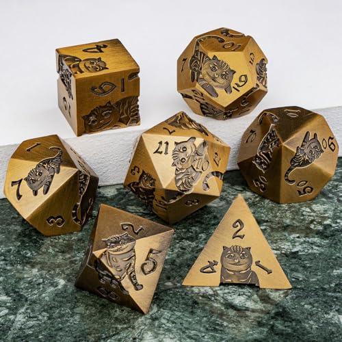 Metal DND Cat Dice 7PCS Polyhedral RPG Dice Set with Gift Case B373640