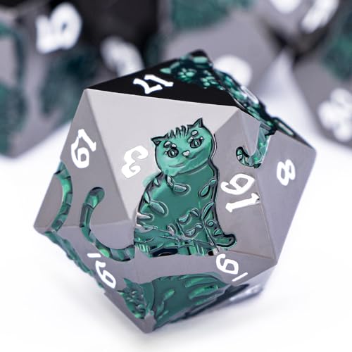 Metal DND Cat Dice 7PCS Polyhedral RPG Dice Set with Gift Case B373640