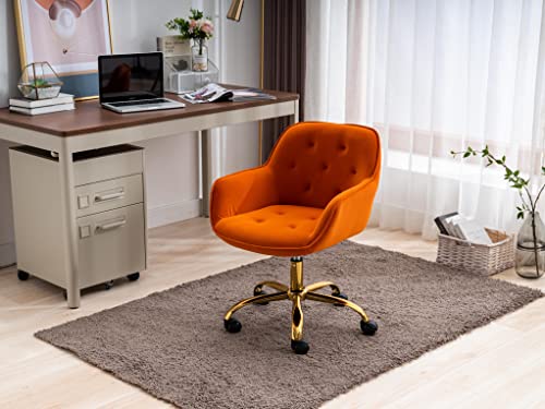 ZOBIDO Comfy Velvet Swivel Task Chair with Wheels for Home Office, Dark Orange Z487