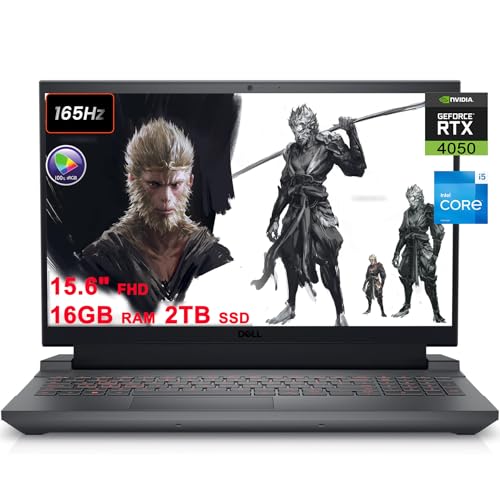 DELL G15 5530 Gaming Laptop 15.6" FHD 165Hz (100% sRGB, 3ms, NVIDIA G-SYNC + DDS) Intel 10-core i5-13450HX (Beats i7-12650H) 16GB RAM 1TB SSD GeForce RTX 4050 Graphic Backlit USB-C Win11 Black
