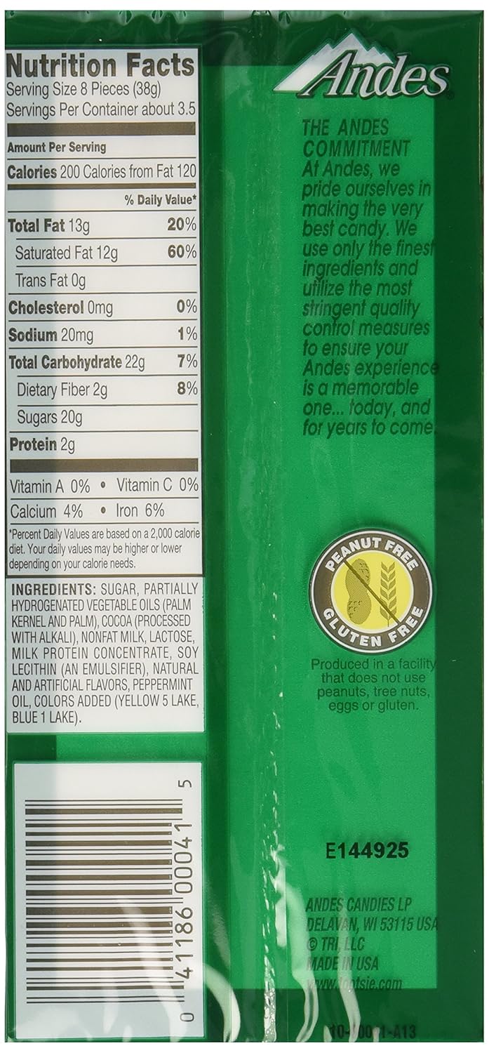 Andes Creme De Menthe Thin Mints - Chocolate Sandwich Mint Candies, 4.67 Oz P382
