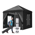 10x10 Pop Up Canopy Tent with 4 Removable Sidewalls and Windows, Ez Pop Up Outdoor Canopy, Adjustable Commercial Tent with Roller Bag, 4 Sandbags Black