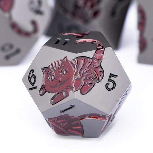 Metal DND Cat Dice 7PCS Polyhedral RPG Dice Set with Gift Case B373640