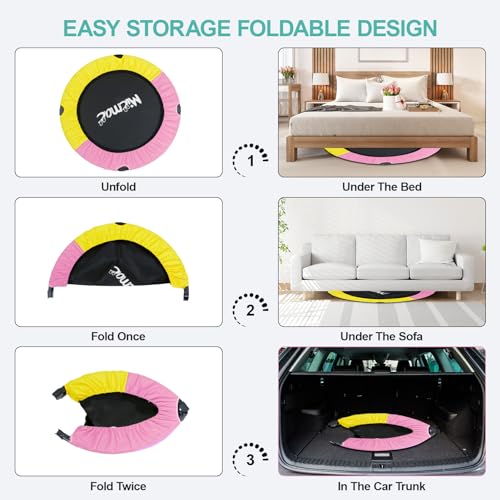 40'' Foldable Mini Trampoline with Sponge Handle, Height-Adjustable for Kids Adults J47461