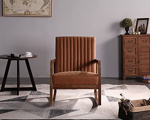 CIMOTA Leather Modern Rocking Chair Mid Century Upholstered Armchair Dark Brown N4300