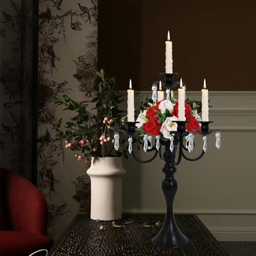 2Pcs 20" Crystal Candelabra Candle Holders for Wedding Centerpiece Decor (Black) O837