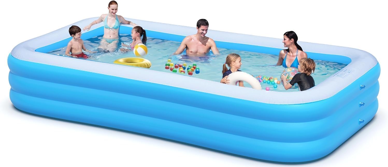 Extra Large Inflatable Pool for Adults, 145"x74"x22" Big Thickened Swimming Pool, Full Size Family Blow Up Pools for Backyard Home Garden Lawn Indoor Outdoor