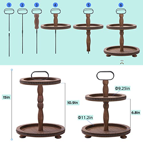 Urban Deco Wooden Two Tiered Serving Tray with Metal Handle, Dark Brown J2052