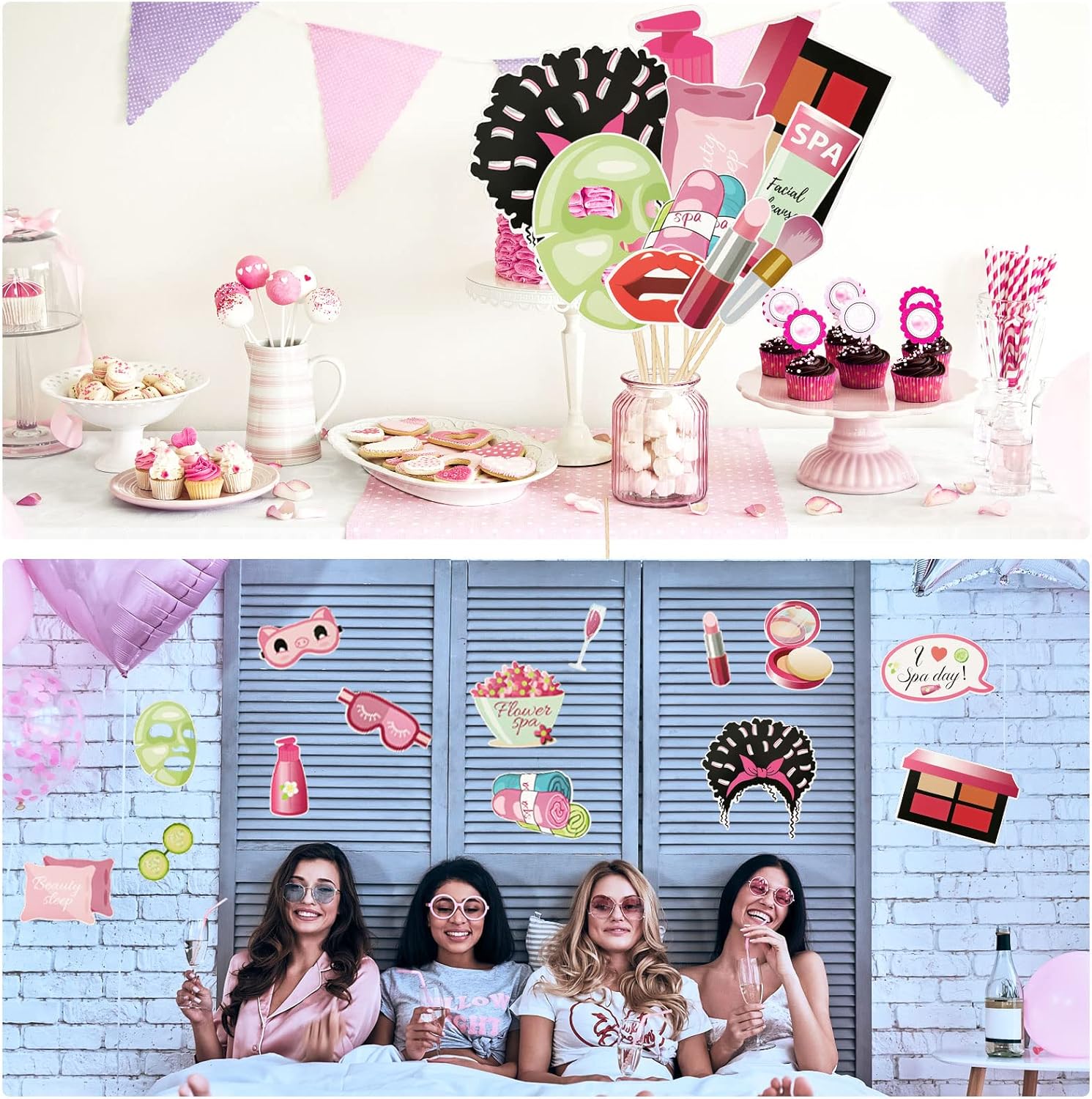 Konsait 26 PCS Spa Party Photo Booth Props for Girls K955284