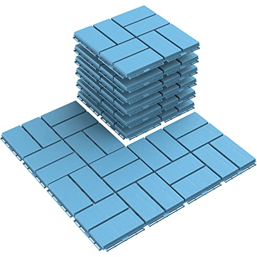 Plastic Interlocking Deck Tiles, 9 Pack Outdoor Patio Flooring, 12"x12" Interlocking Decking Tile Outdoor All Weather Use, Waterproof Patio Paver for Pool Balcony Backyard Porch, Blue…