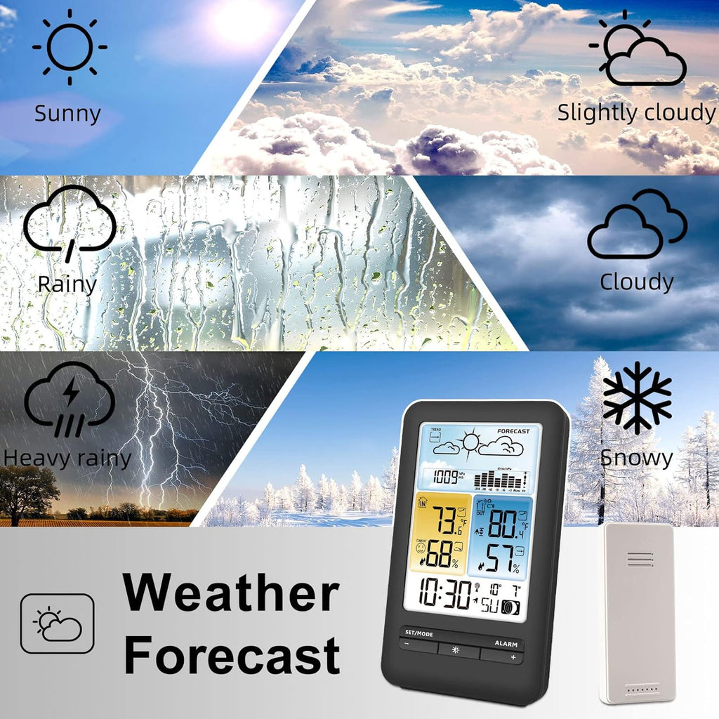 Wireless Indoor Outdoor Weather Station with Color Display, Thermometer, Humidity Monitor, Atomic Clock M97238