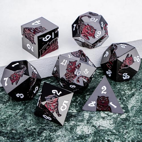 Metal DND Cat Dice 7PCS Polyhedral RPG Dice Set with Gift Case B373640