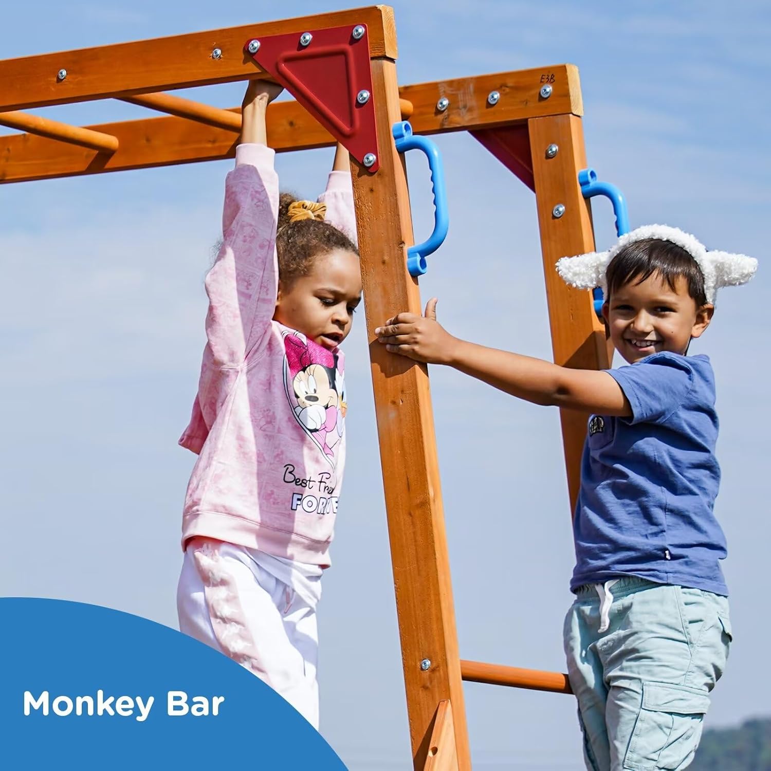Dolphin Playground Swing Set with Monkey Bar, Wave Slide, and 2 Belt Swings N189529