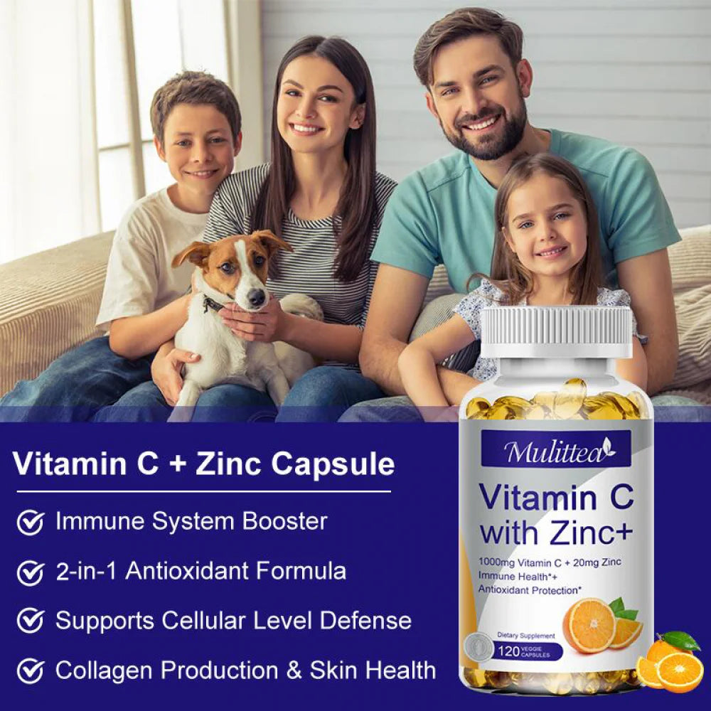 Mulittea Vitamin C with Zinc Supplement Capsules, 240 Count X604