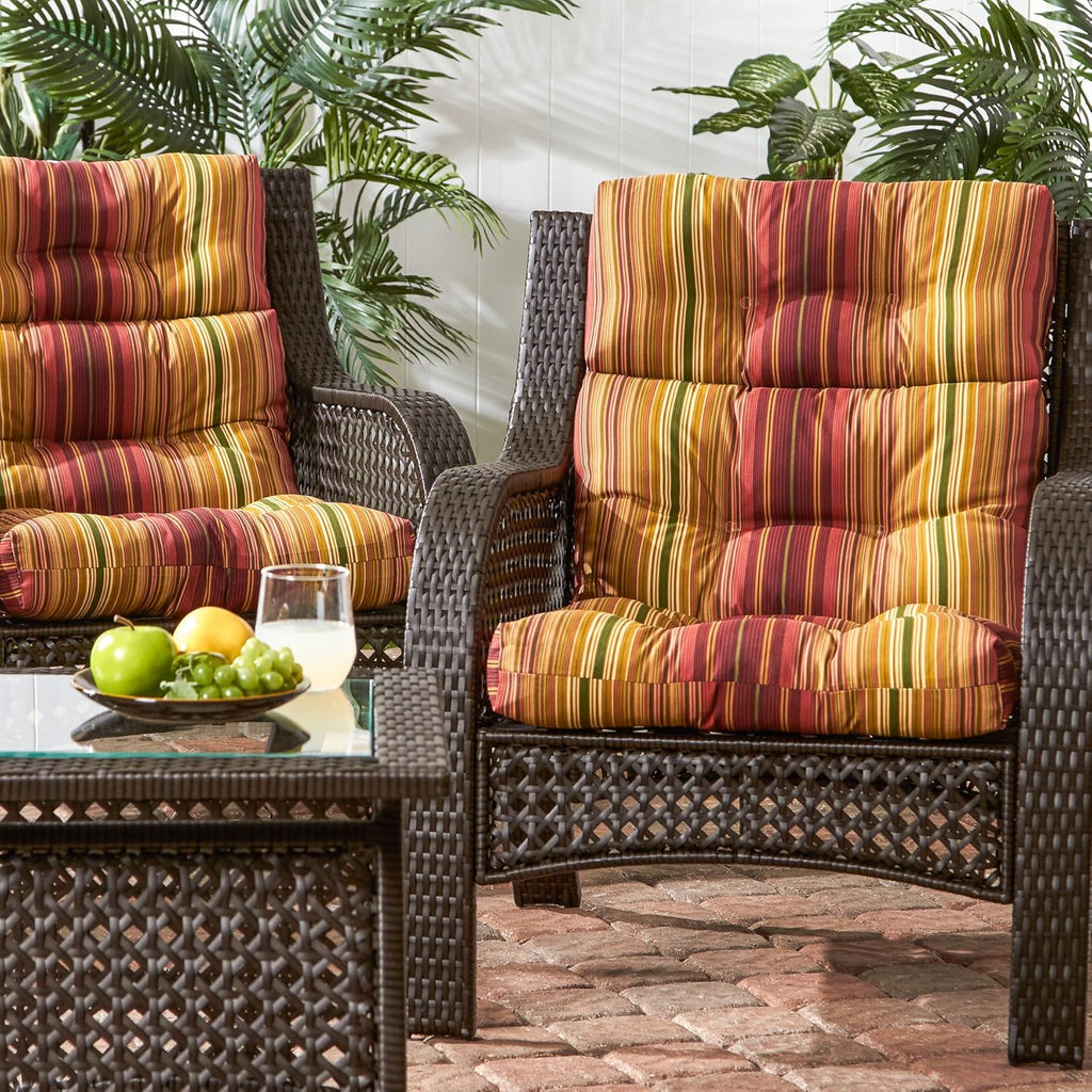 Greendale Home Fashions Outdoor High Back Chair Cushion, Set of 2, Cinnamon Stripe W1677
