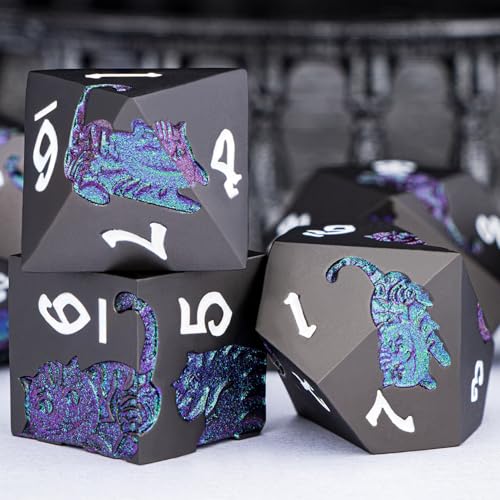 Metal DND Cat Dice 7PCS Polyhedral RPG Dice Set with Gift Case B373640
