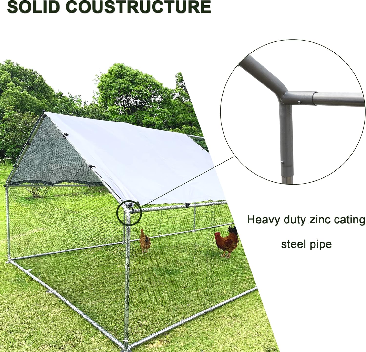 IchbinGo Large Metal Chicken Coop with Waterproof Anti-UV Cover for Outdoor Backyard Farm P206