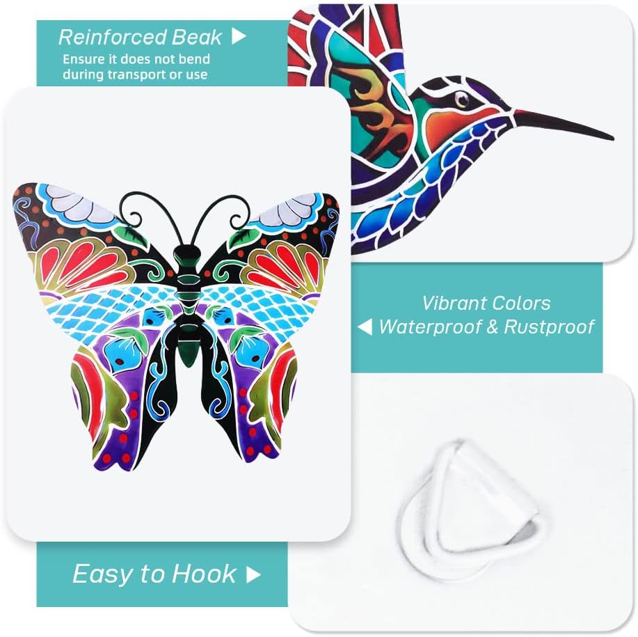 Metal Hummingbird and Butterfly Wall Decor, Handmade Mexican Outdoor Art P999