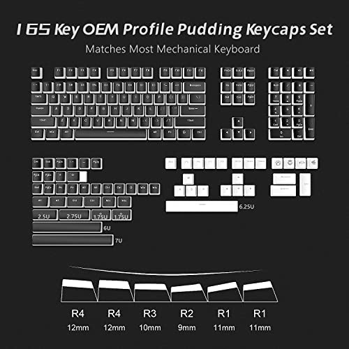 Womier Pudding Keycaps PBT 165 Keys Shine Through OEM Profile Black K98162