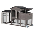71" Chicken Coop Backyard Hen House Wooden Tractor Poultry House for Indoor Outdoor, with Chicken Nesting Box, Wheels, Waterproof Roof, Pull Out Tray