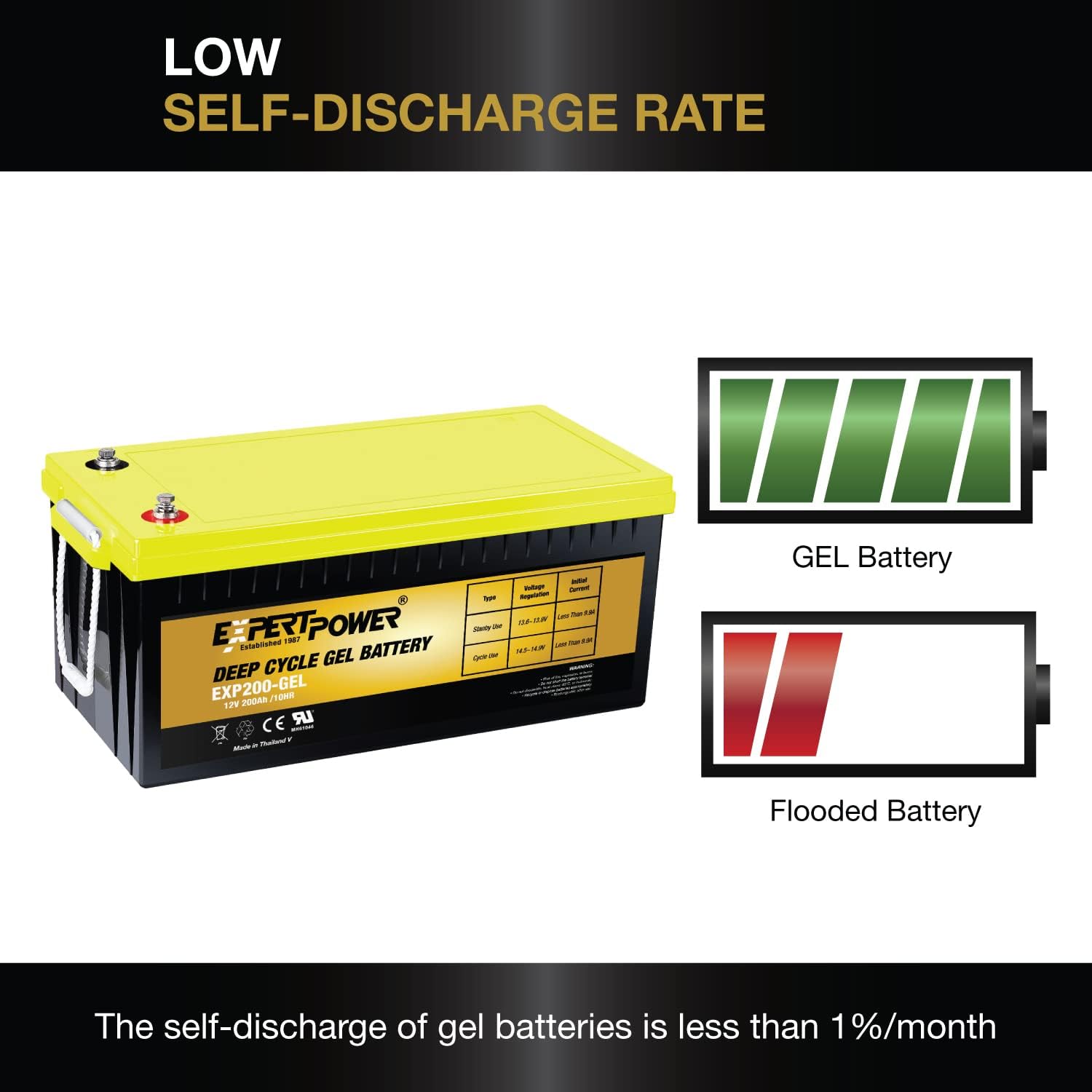 ExpertPower Deep Cycle 12V 200AH VRLA GEL Battery for Solar RV Marine W716466