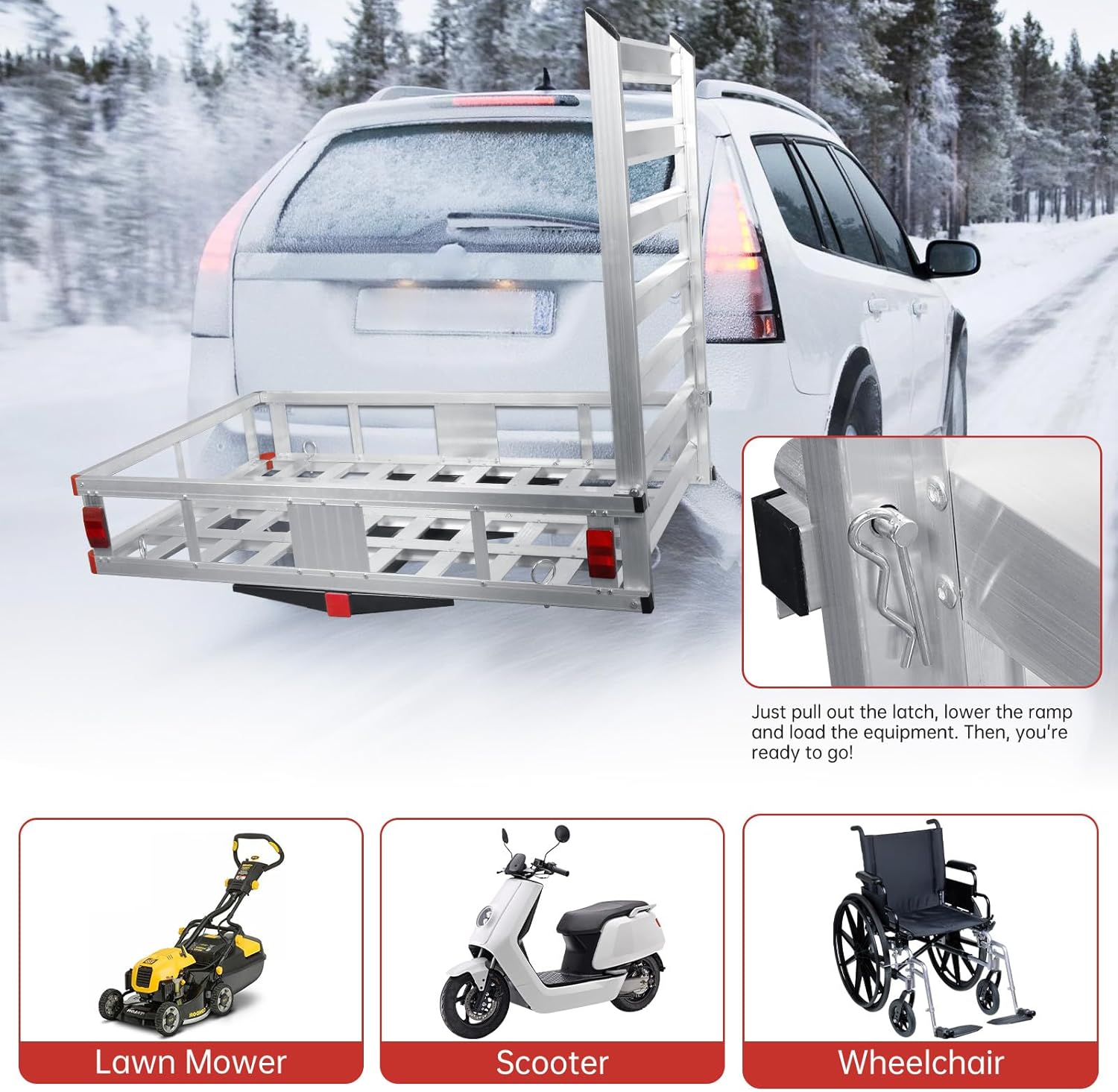 Aluminum Hitch Cargo Carrier with Ramp, 800Lbs Capacity J55924