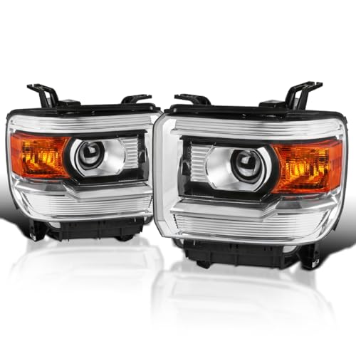 SPEC-D TUNING Black Housing Clear Lens Halo Projector Headlights w/LED Compatible with 2007-2013 Chevy Silverado 1500, 2007-2014 Chevy Silverado 2500HD/3500HD, Left + Right Pair Headlamps Assembly