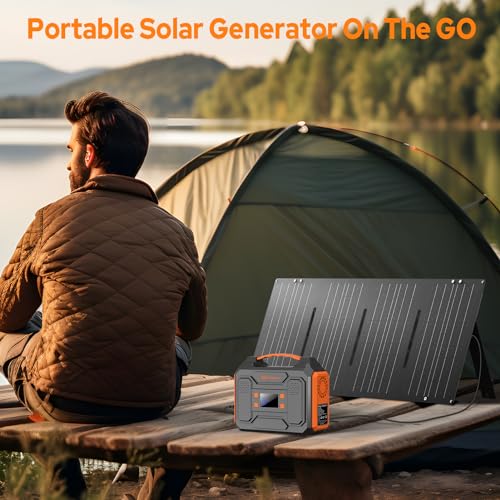 Portable Solar Generator 300W Power Station with 60W Solar Panel, 280Wh Lithium Battery, Orange V705728