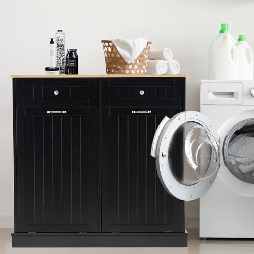 13 Gallon Tilt Out Trash Cabinet with Adjustable Shelf, Black F988