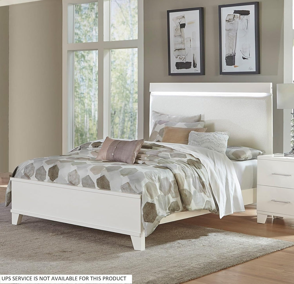 Faux Leather Upholstered Full Bed with Light Headboard White High Gloss O754479