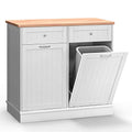 Tilt Out Trash Cabinet Free Standing 10 Gallon Recycling Trash Can Cabinet for Farmhouse Kitchen,Living Room, Dining Room, White
