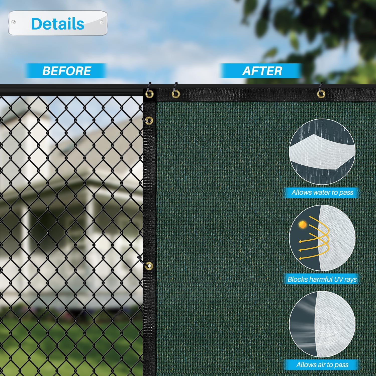 Patio Fence Privacy Screen Green Mesh Shade Fabric with Brass Grommets G9972