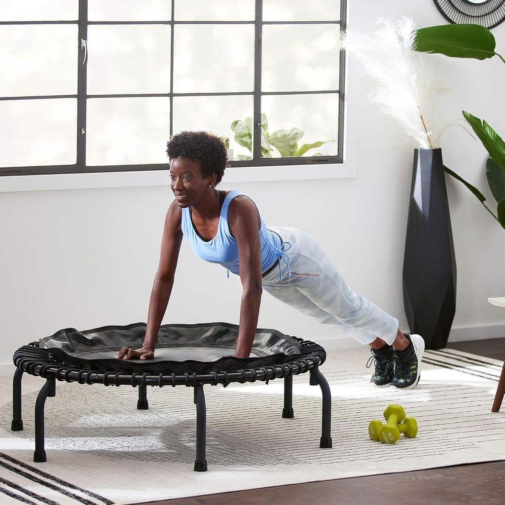 JumpSport 430 44 Inch Mini Exercise Rebounder Trampoline with Workout DVDs, Black L76641