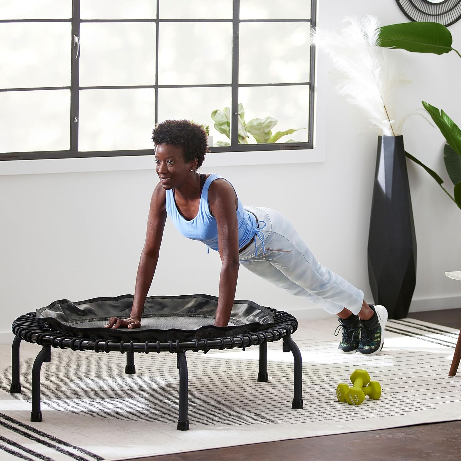 JumpSport 430 44 Inch Mini Exercise Rebounder Trampoline with Workout DVDs, Black L76641