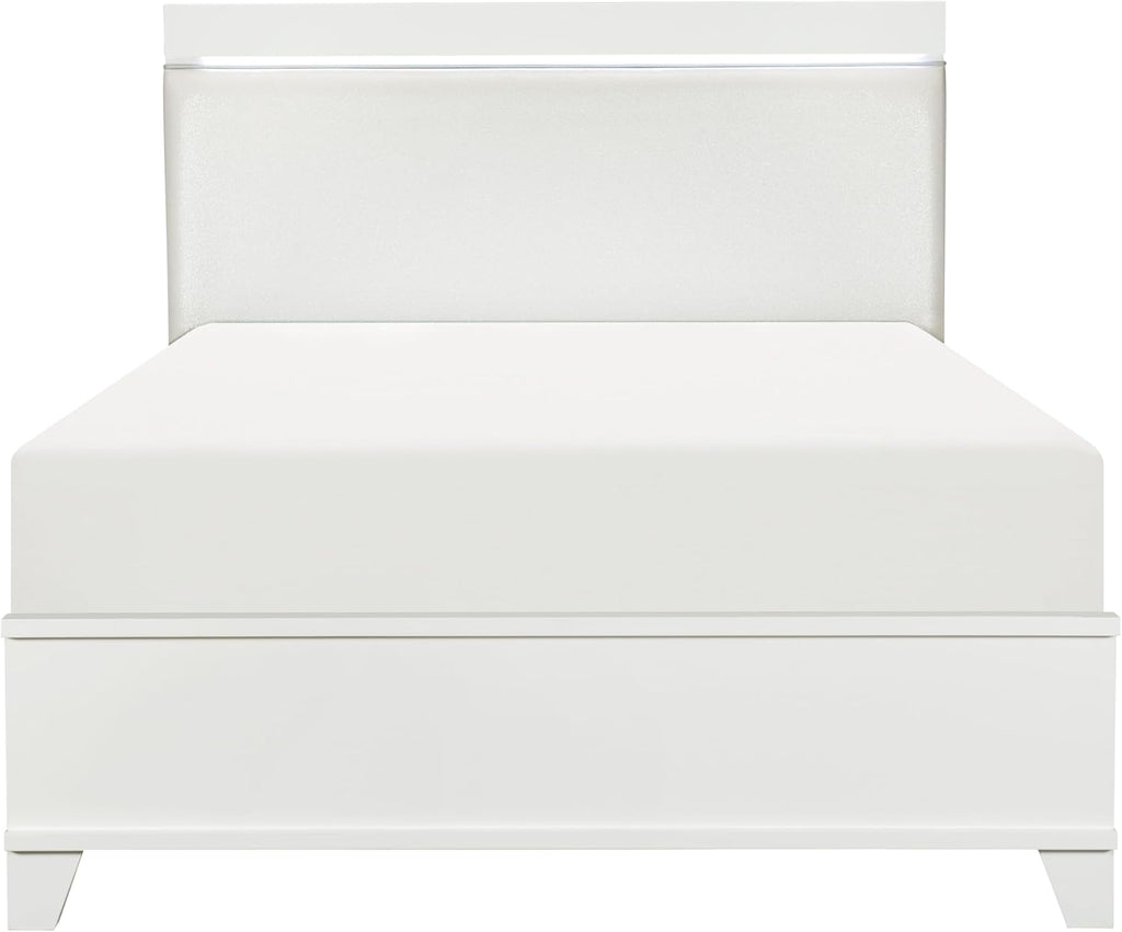 Faux Leather Upholstered Full Bed with Light Headboard White High Gloss O754479