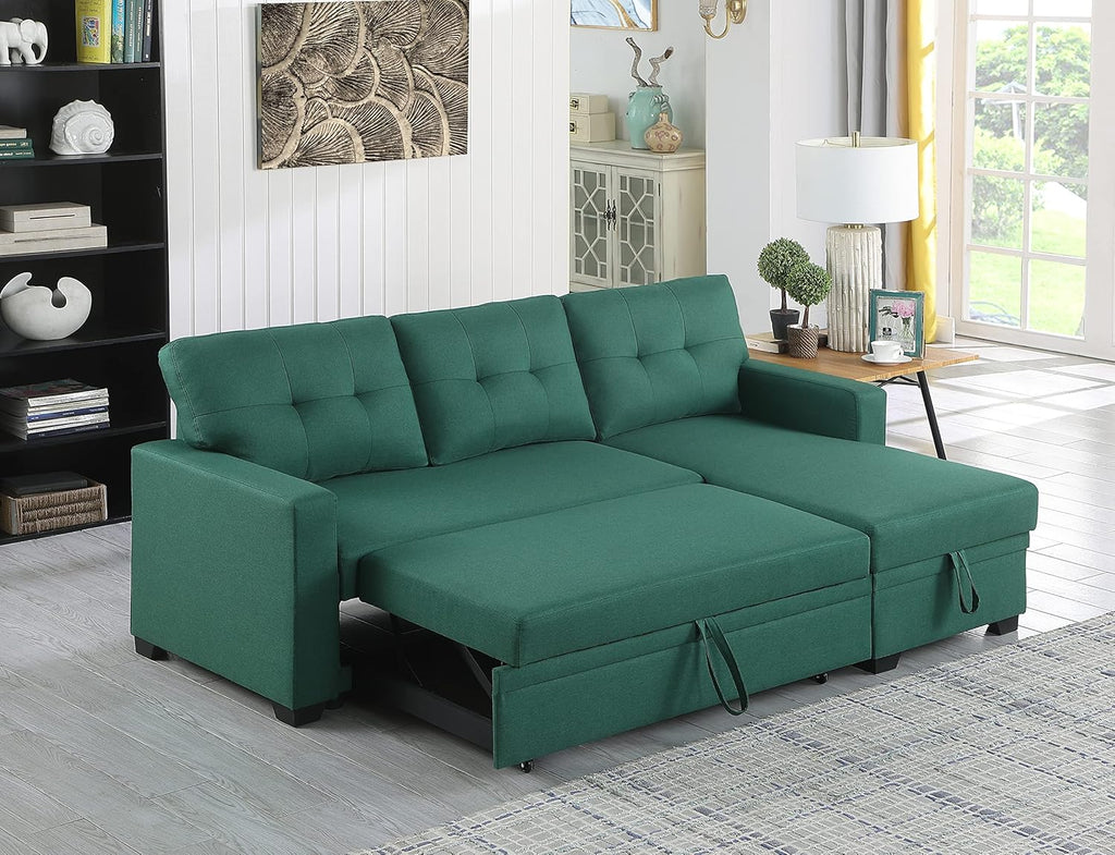 Upholstered Pull Out Sectional Sofa with Chaise Green E86070