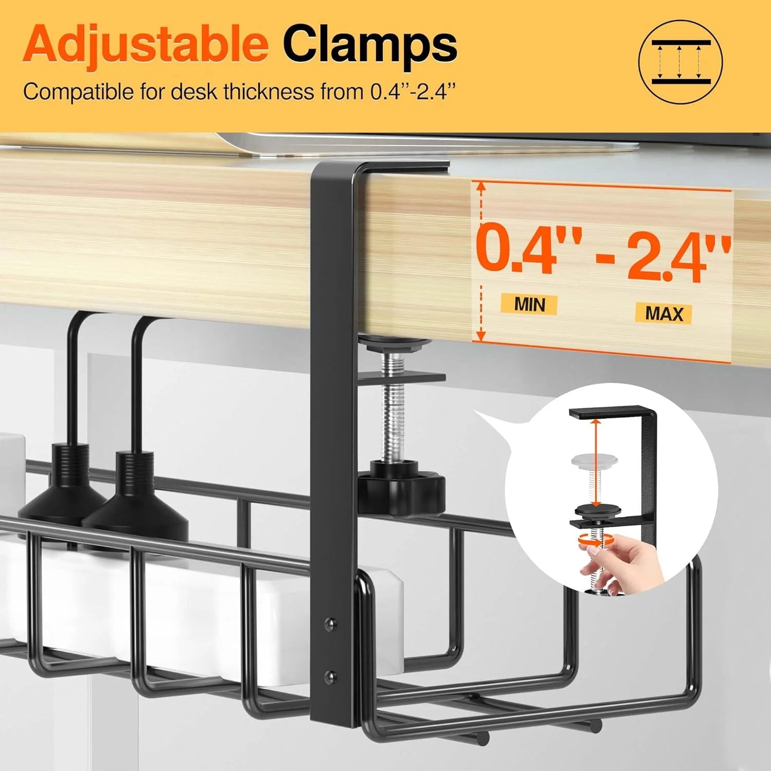 2 Pack Under Desk Cable Management Tray, 31.4" No Drill Metal Cord Organizer, Black P622