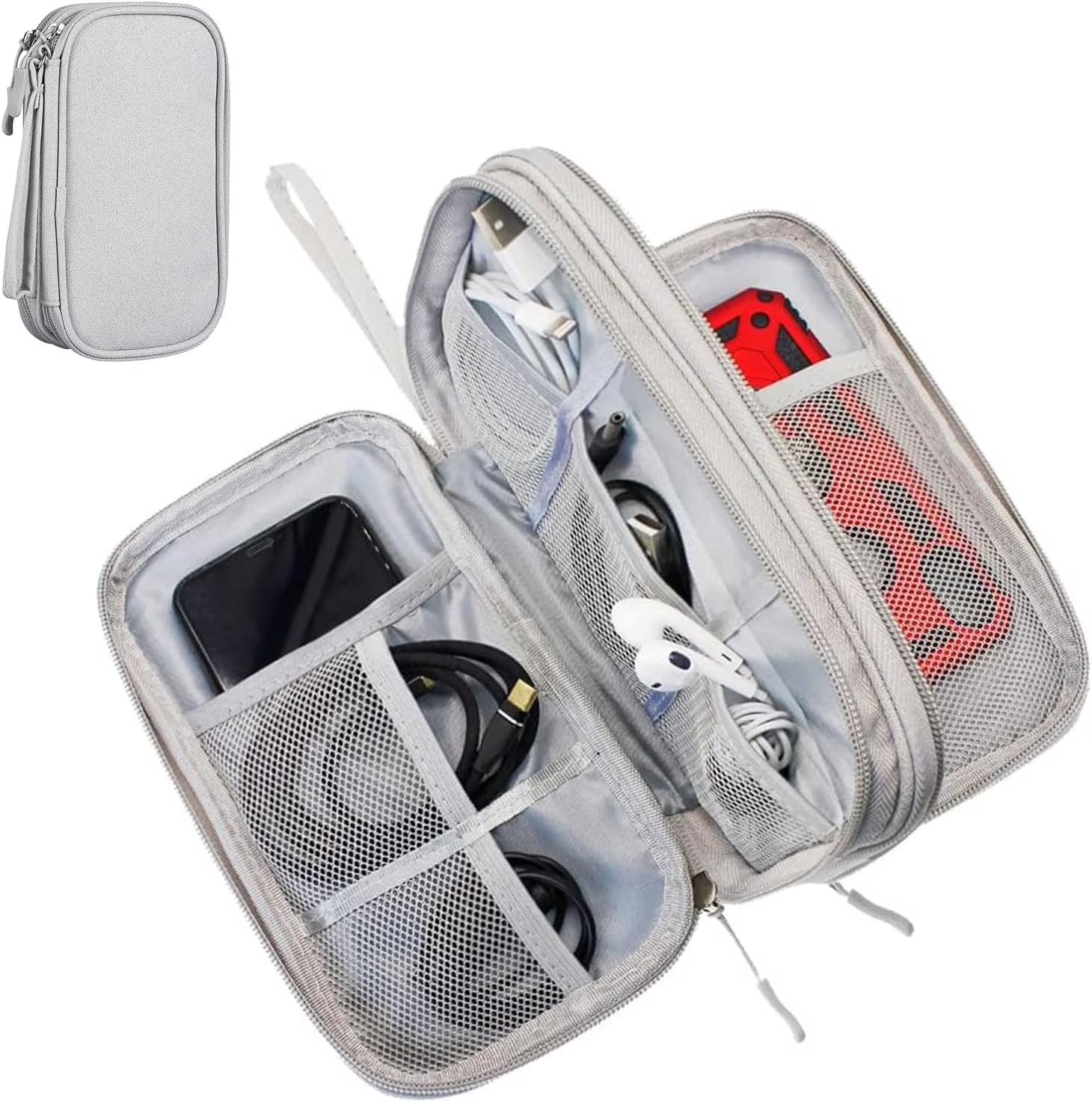 Medium Cable Charger Organizer Bag for Electronics Travel Storage – Light Grey, Compact Design, Durable Fabric, Ideal for Tech Accessories