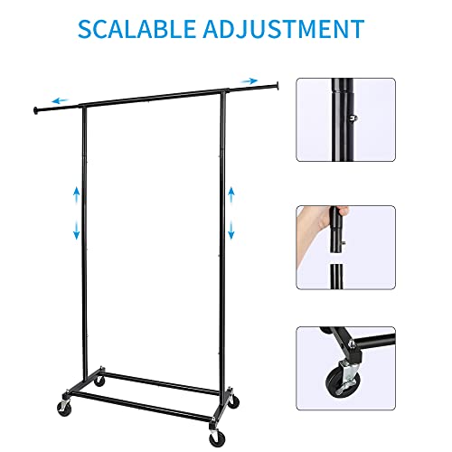 59" H Portable Black Rolling Garment Rack with Lockable Wheels R383
