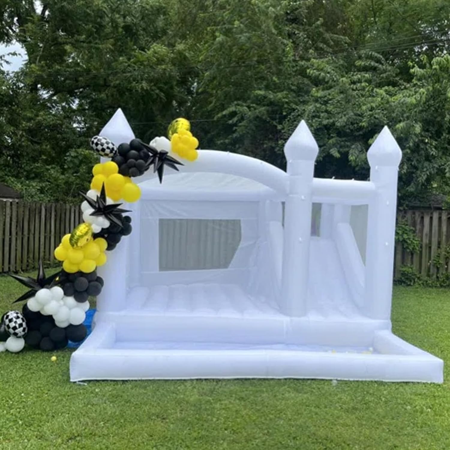 White Bounce House with Slide and Ball Pit for Kids K699024