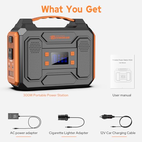 Portable Solar Generator 300W Power Station with 60W Solar Panel, 280Wh Lithium Battery, Orange V705728
