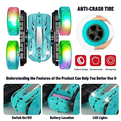 Remote Control Stunt Car 360° Rotating with Lights 2.4Ghz for Kids Aged 6-12 Yellow D486453